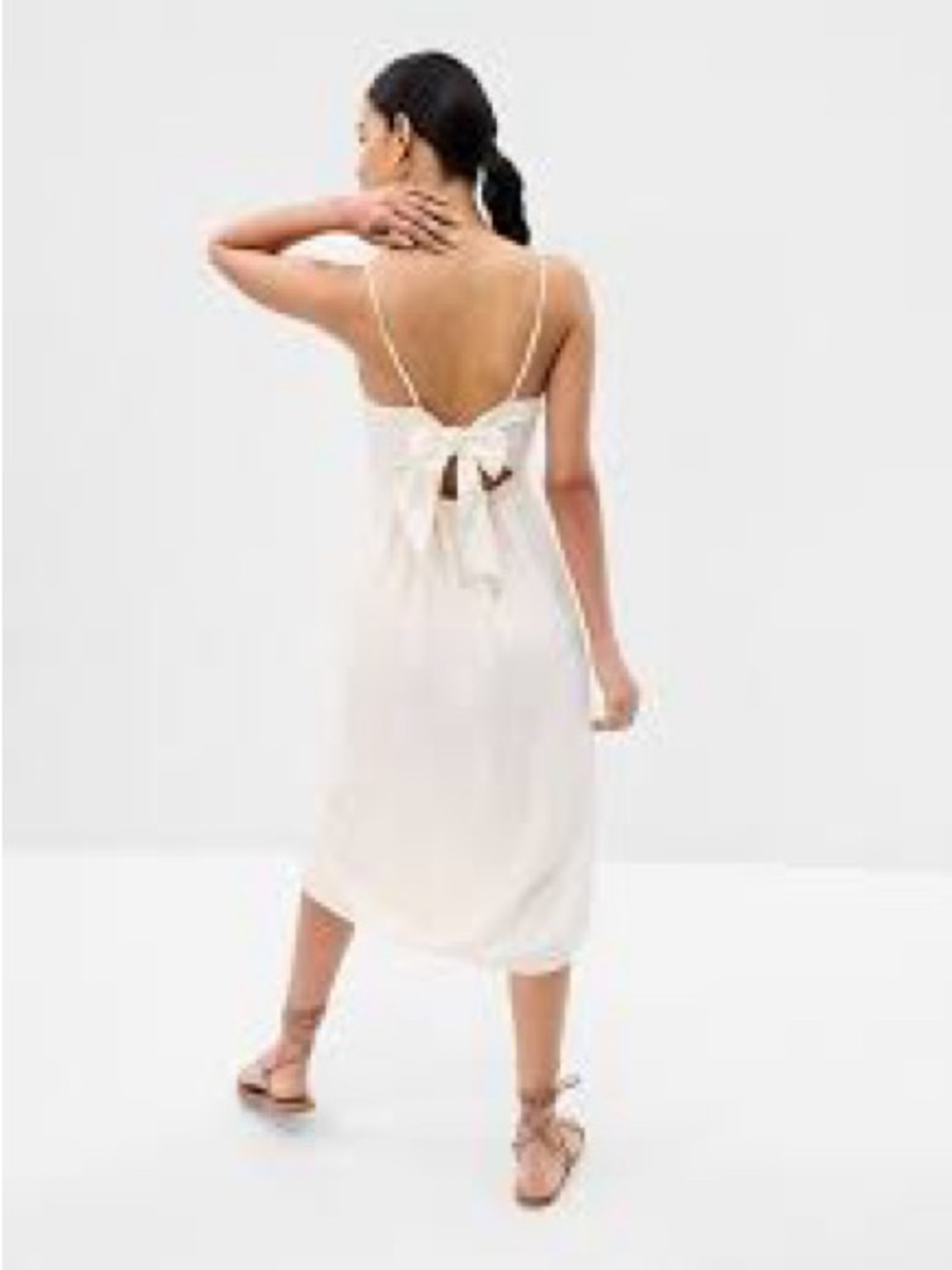 Gap Linen Blend Corset Midi Dress in Natural Tie Back with Cut Out Size M New!